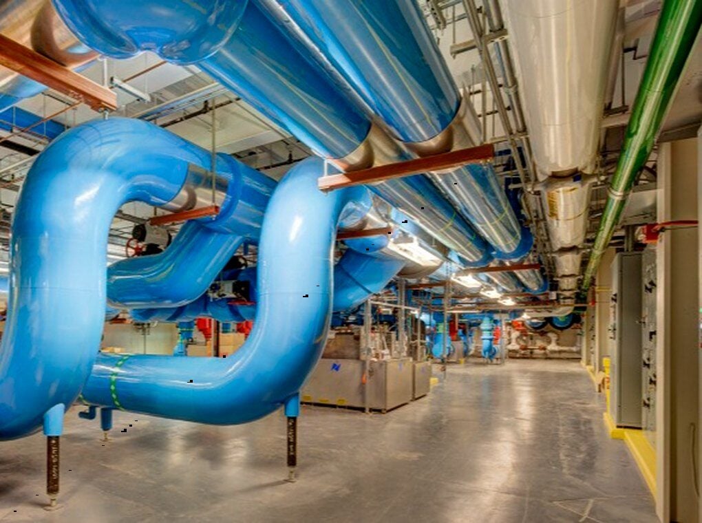 large blue pipes in FDA power plant